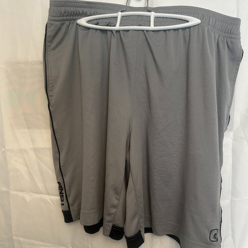 AND 1 Mens Basketball Shorts, Size 2XL, 100% Polyester, Gray with Black Stripe